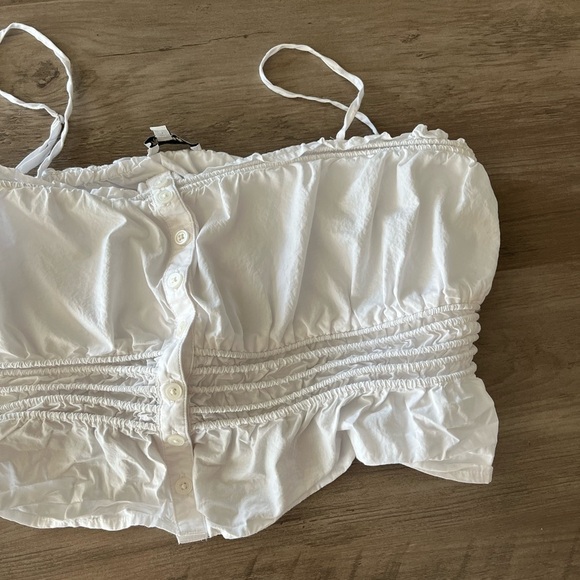 Madewell Smocked Button-Front Top in Poplin - Eyelet White - Picture 6 of 11